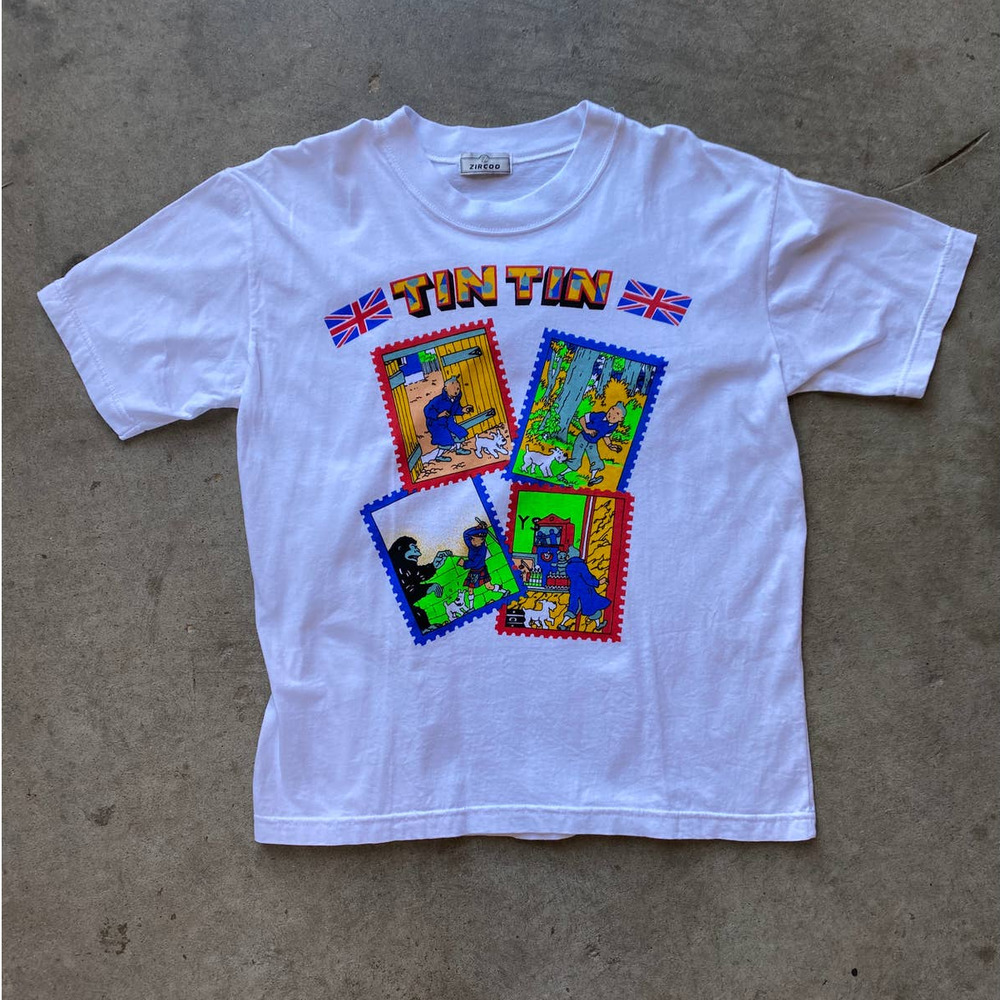 The Adventures of Tin Tin Vintage Comic Book Tee Stamps Animated Movie - L